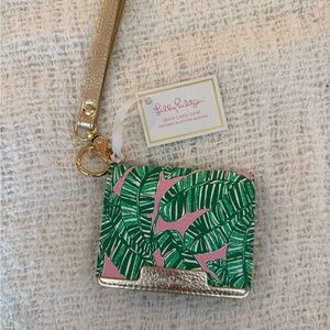 Lilly Pulitzer Green and Pink Leaf Wristlet